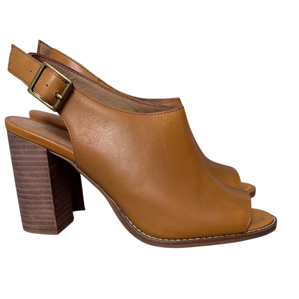 Madewell The Cary Leather Sandal Amber Brown Slingback Block Heel 8.5